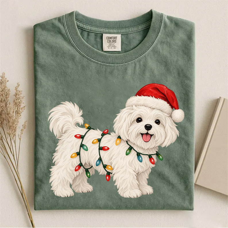 Santa Maltese Christmas Lights T-shirt