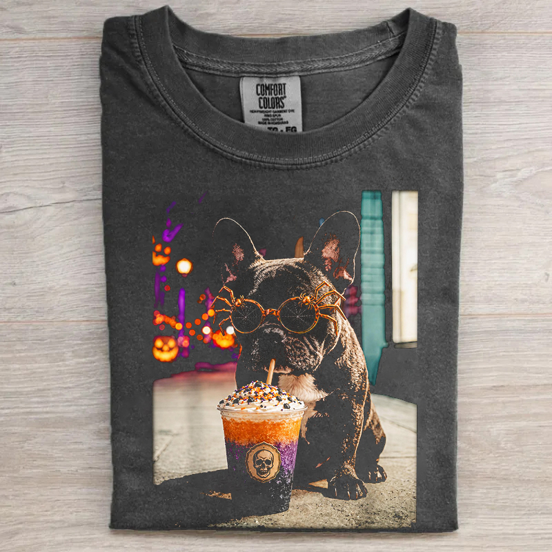 Halloween French Bulldog Drinking Coffee T-shirt