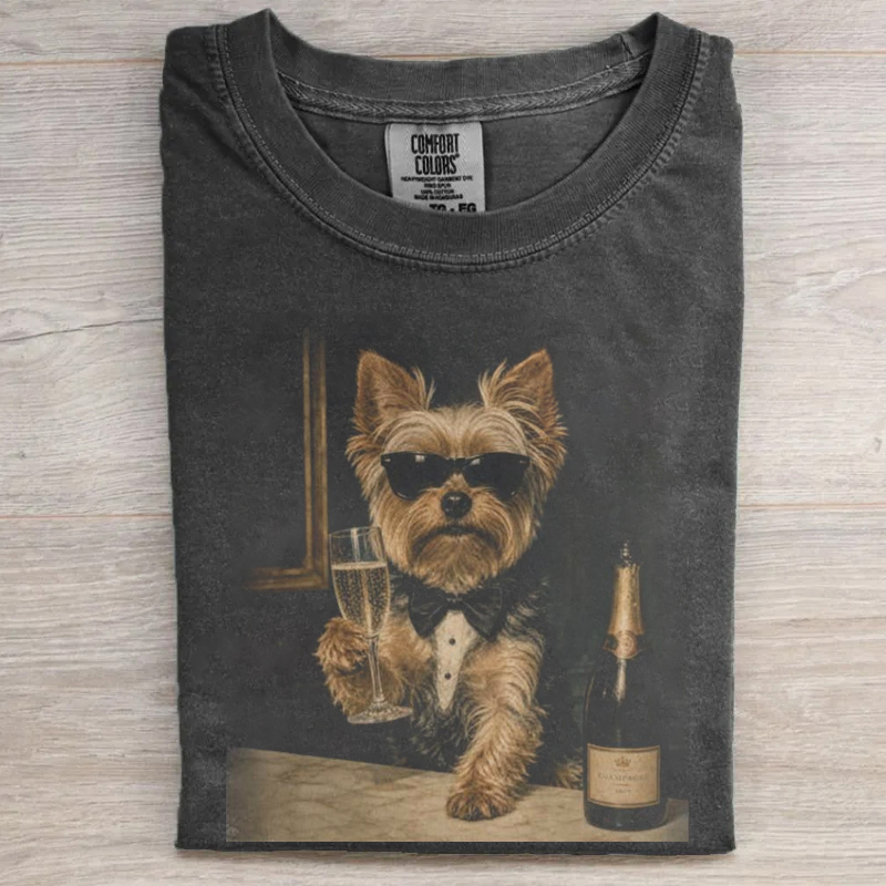 Funny Yorkie Drinking Champagne T-shirt