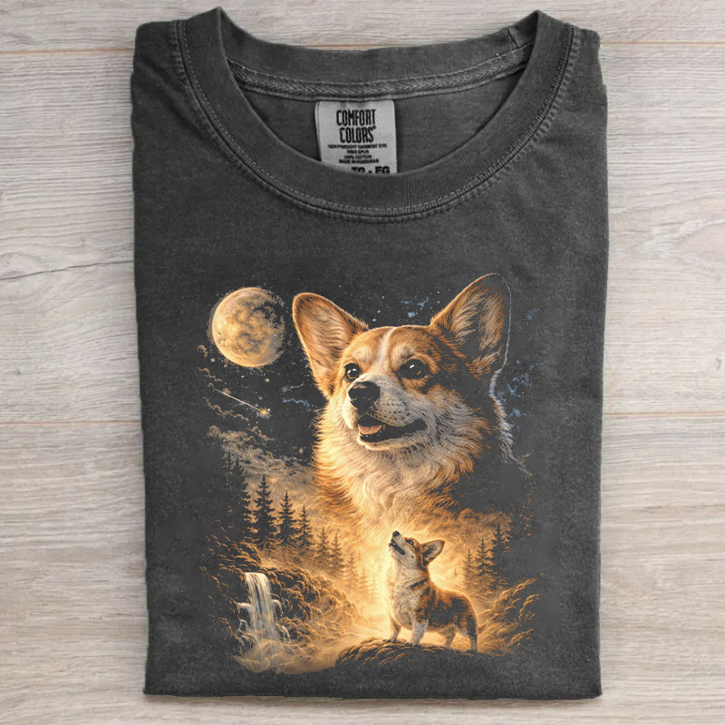 Corgi Howling to The Moon Vintage T-shirt