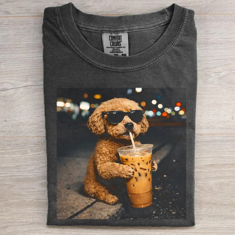 Poodle Drinking Iced Coffee T-shirt