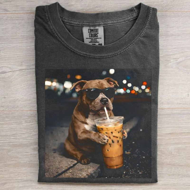 Pitbull Drinking Iced Coffee T-shirt