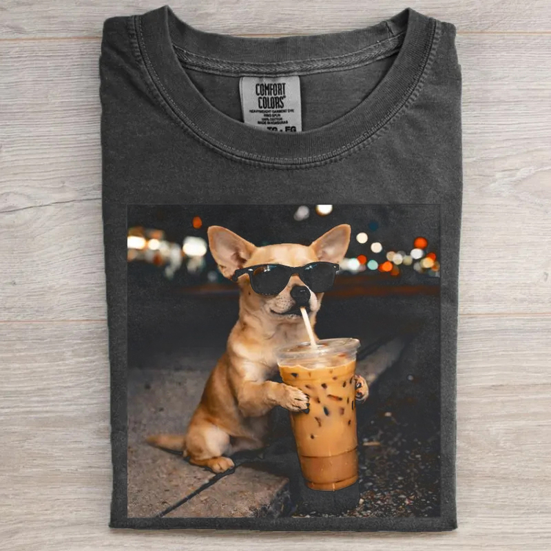Chihuahua Drinking Iced Coffee T-shirt