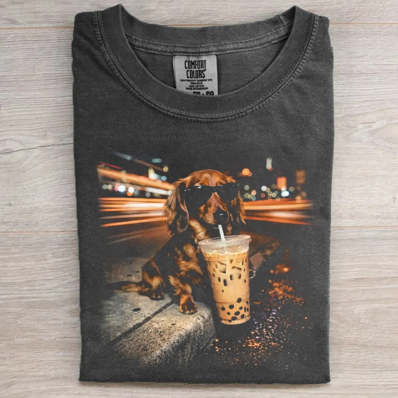 Funny Dachshund Drinking Iced Coffee T-shirt