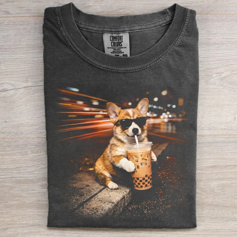 Funny Corgi Drinking Iced Coffee T-shirt