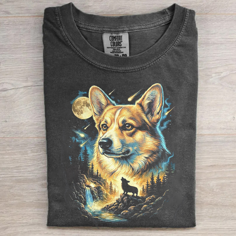 Corgi Howling Moon T-shirt
