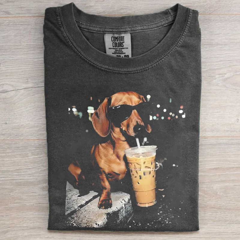 Funny Dachshund Drinking Iced Coffee T-shirt