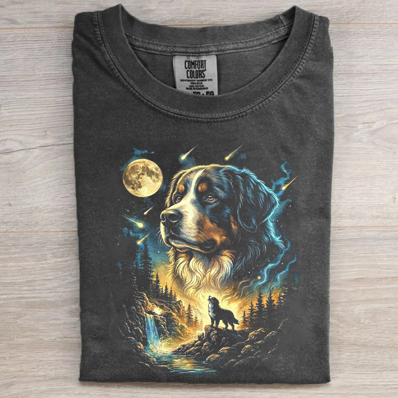 Bernese Mountain Dog Howling Moon T-shirt