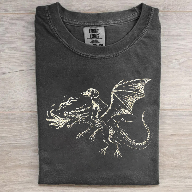 Dachshund On Dragon Graphic T-shirt