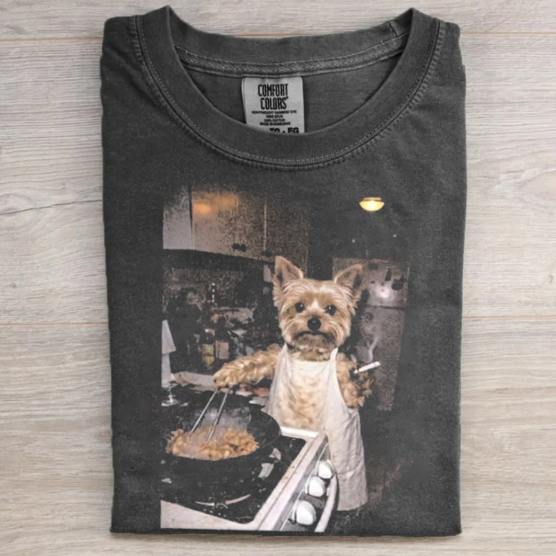 Retro Cooking Yorkie Meme Graphic T-shirt
