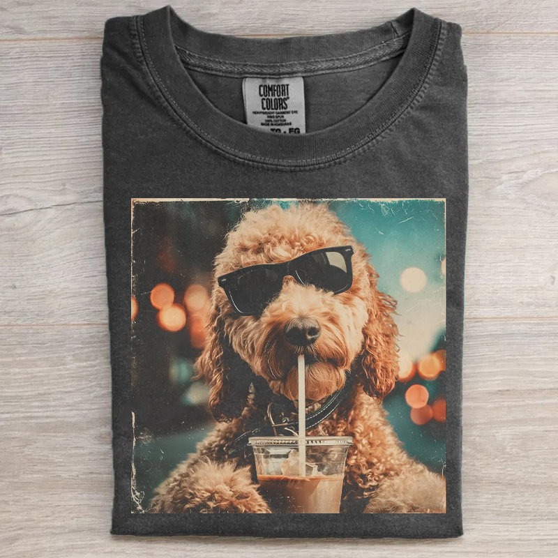 Funny Goldendoodle Drinking Iced Coffee T-shirt