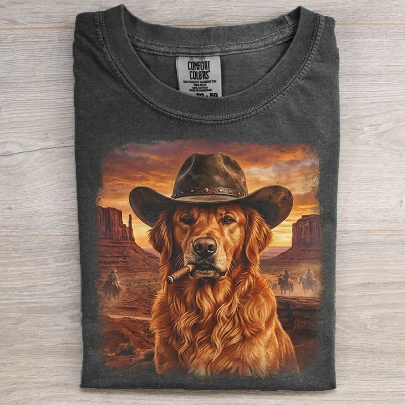 Golden Retriever Cowboy Graphic T-shirt
