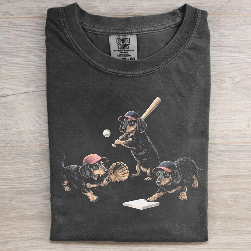 Dachshund Funny Ballfield Dark T-shirt