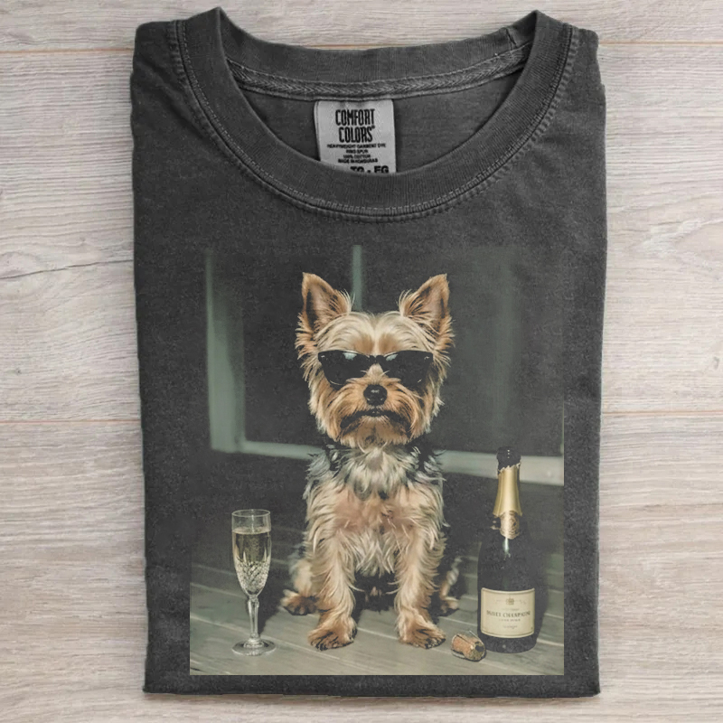 Yorkie Drinking Champagne T-shirt