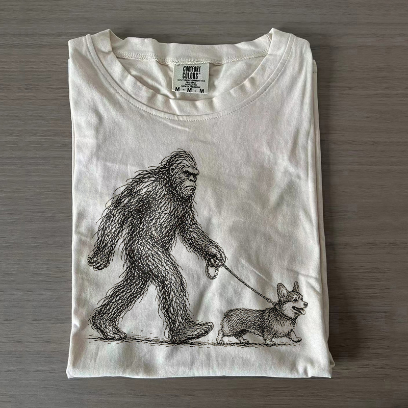 Bigfoot Walking Corgi T-shirt