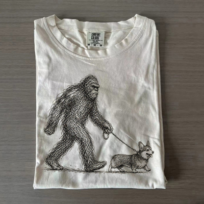 Bigfoot Walking Corgi T-shirt
