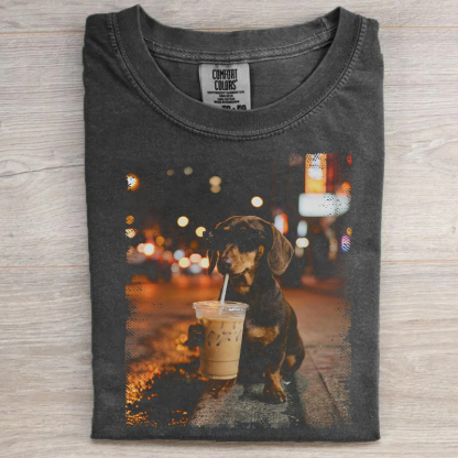 Dachshund Drinking Iced Coffee T-shirt