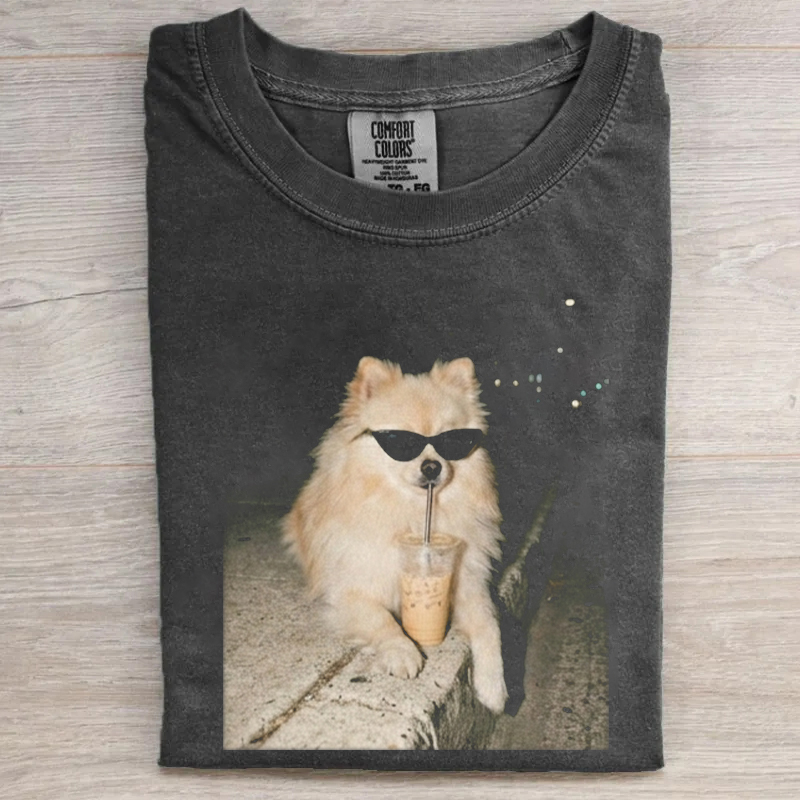 Pomeranian Drinking Iced Coffee T-shirt