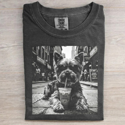 Yorkie Drinking Iced Milk Coffee T-shirt