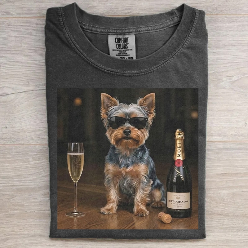 Yorkie With Champagne T-shirt