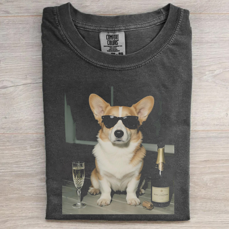 Funny Corgi Drinking Champagne T-shirt