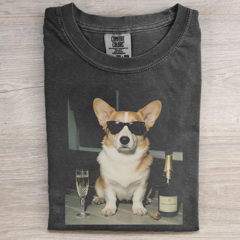 Funny Corgi Drinking Champagne T-shirt