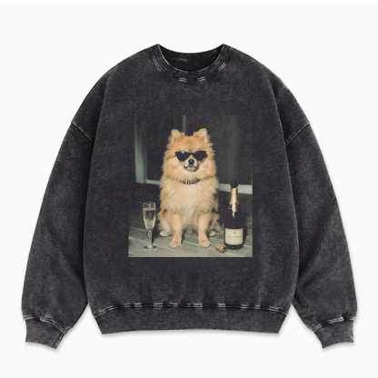 Funny Pomeranian Drinking Champagne Sweatshirt