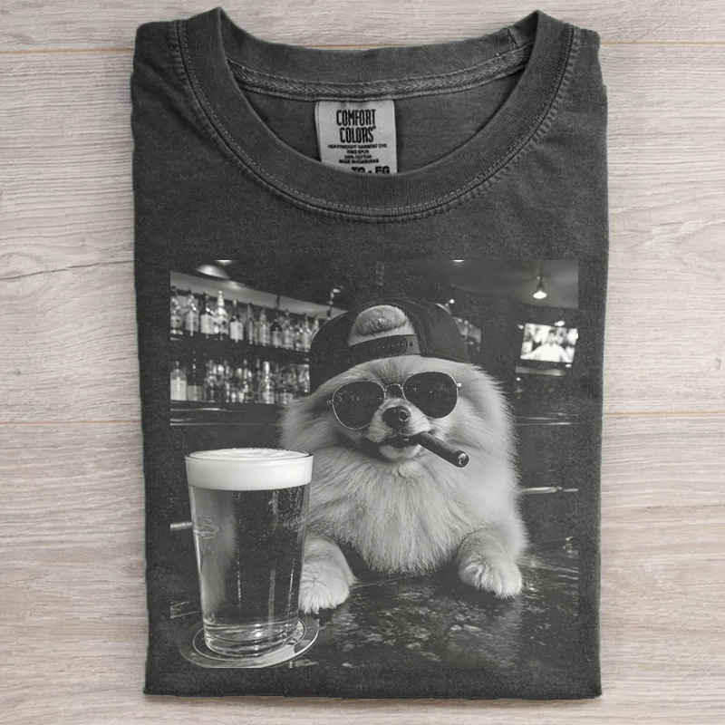 Funny Pomeranian Dog Drinking T-shirt
