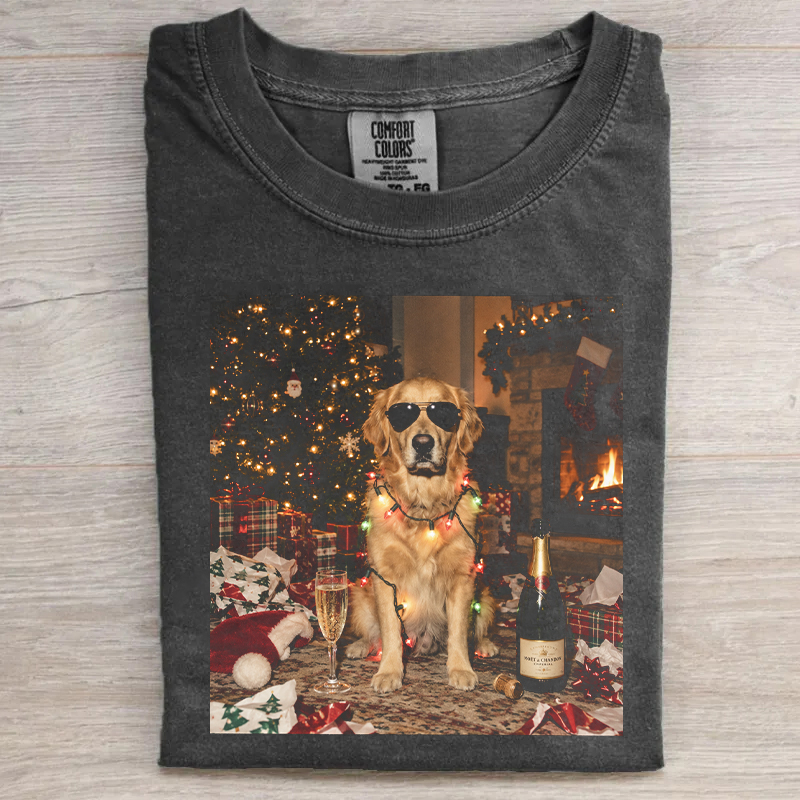 Christmas Golden Retriever Champagne Vintage T-shirt