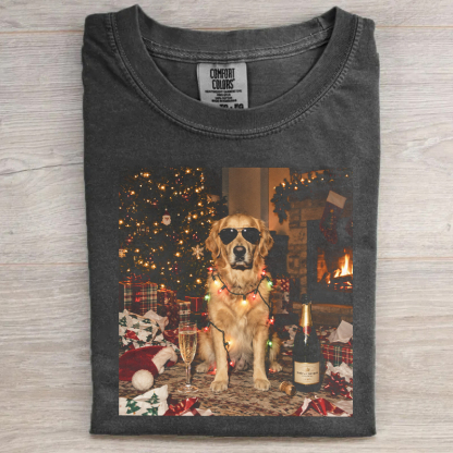 Christmas Golden Retriever Champagne Vintage T-shirt