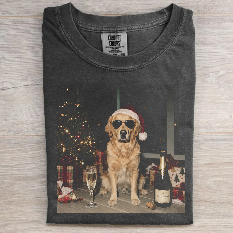 Christmas Golden Retriever Champagne Vintage T-shirt