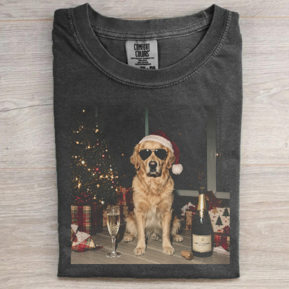 Christmas Golden Retriever Champagne Vintage T-shirt