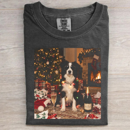 Border Collie Christmas Champagne T-shirt
