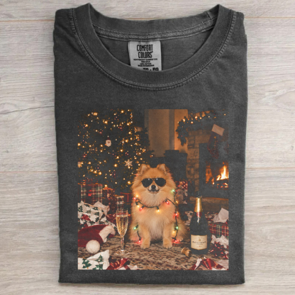 Christmas Pomeranian Champagne Vintage T-shirt
