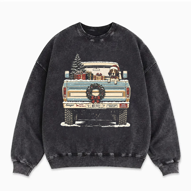 Christmas Pickup Truck With Dog Sweatshirt