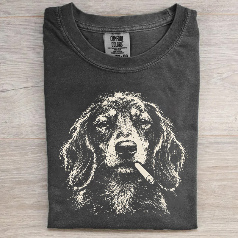 Vintage Smoking Dachshund Dog T-shirt