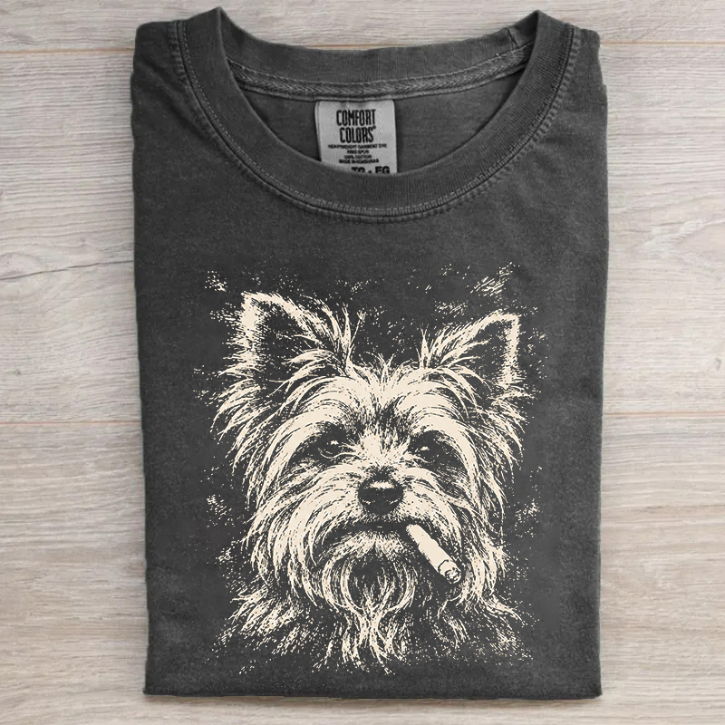 Vintage Smoking Yorkshire Terrier Dog T-shirt