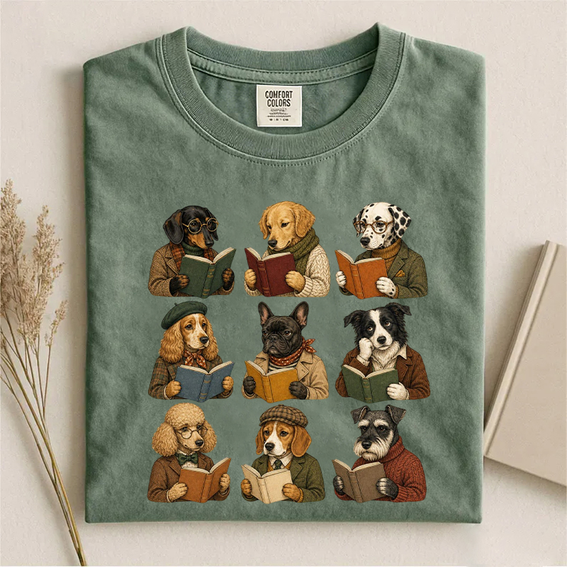 Funny Dogs Reading Books T-shirt