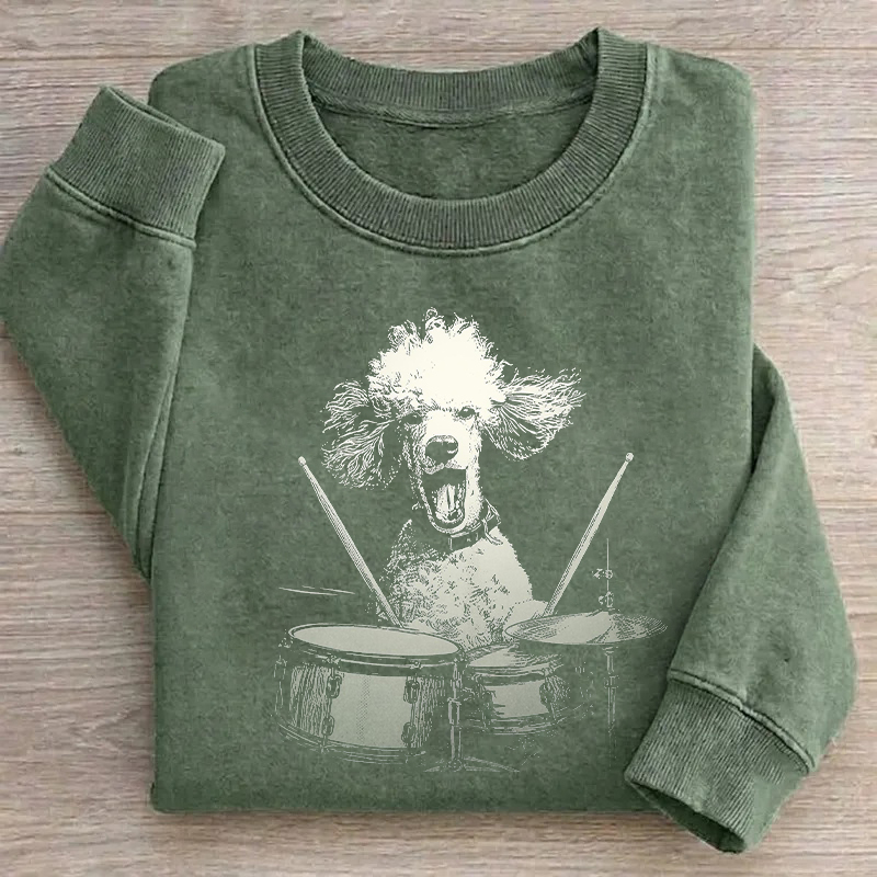 Cute Poodle Dog Playing Drums Funny Music Sweatshirt