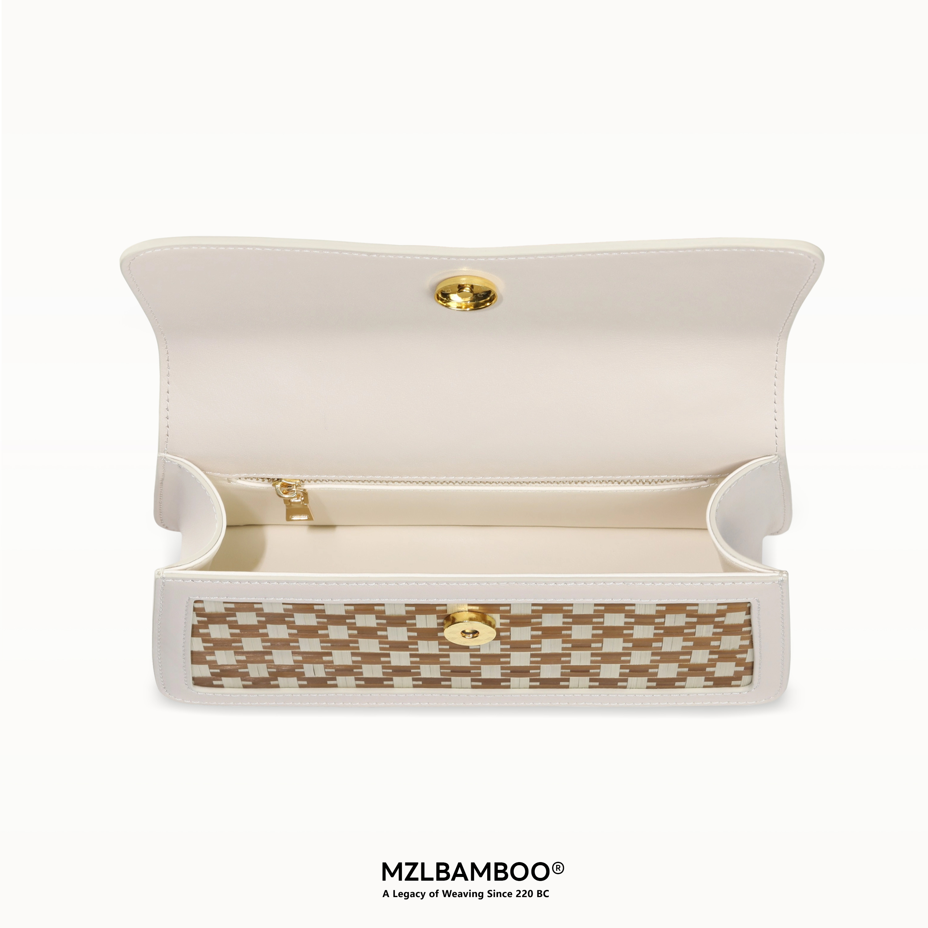 MZLBAMBOO Craftsmanship Series Bamboo Handle Women's Leather Bag White Small