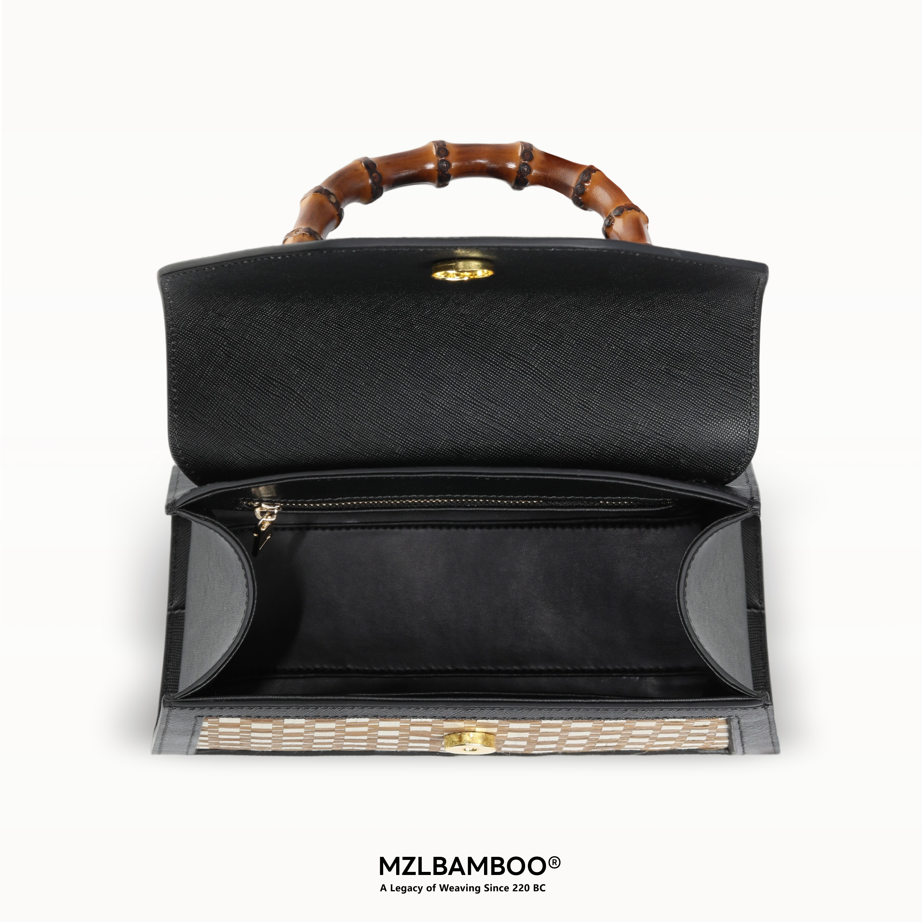 MZLBAMBOO Legacy Series Bamboo Handle Women's Leather Bag Black Large