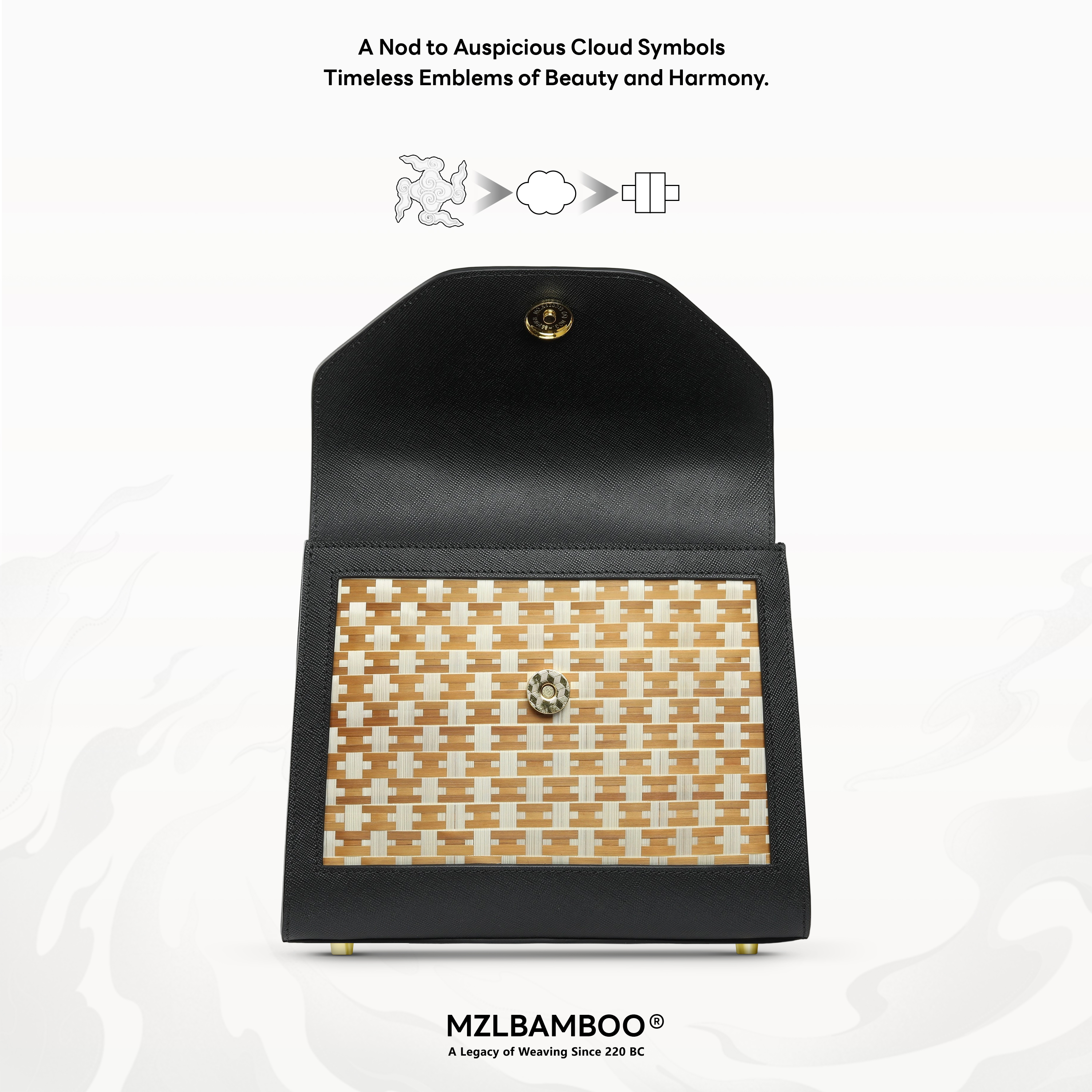 MZLBAMBOO Legacy Series Bamboo Handle Women's Leather Bag Black Large