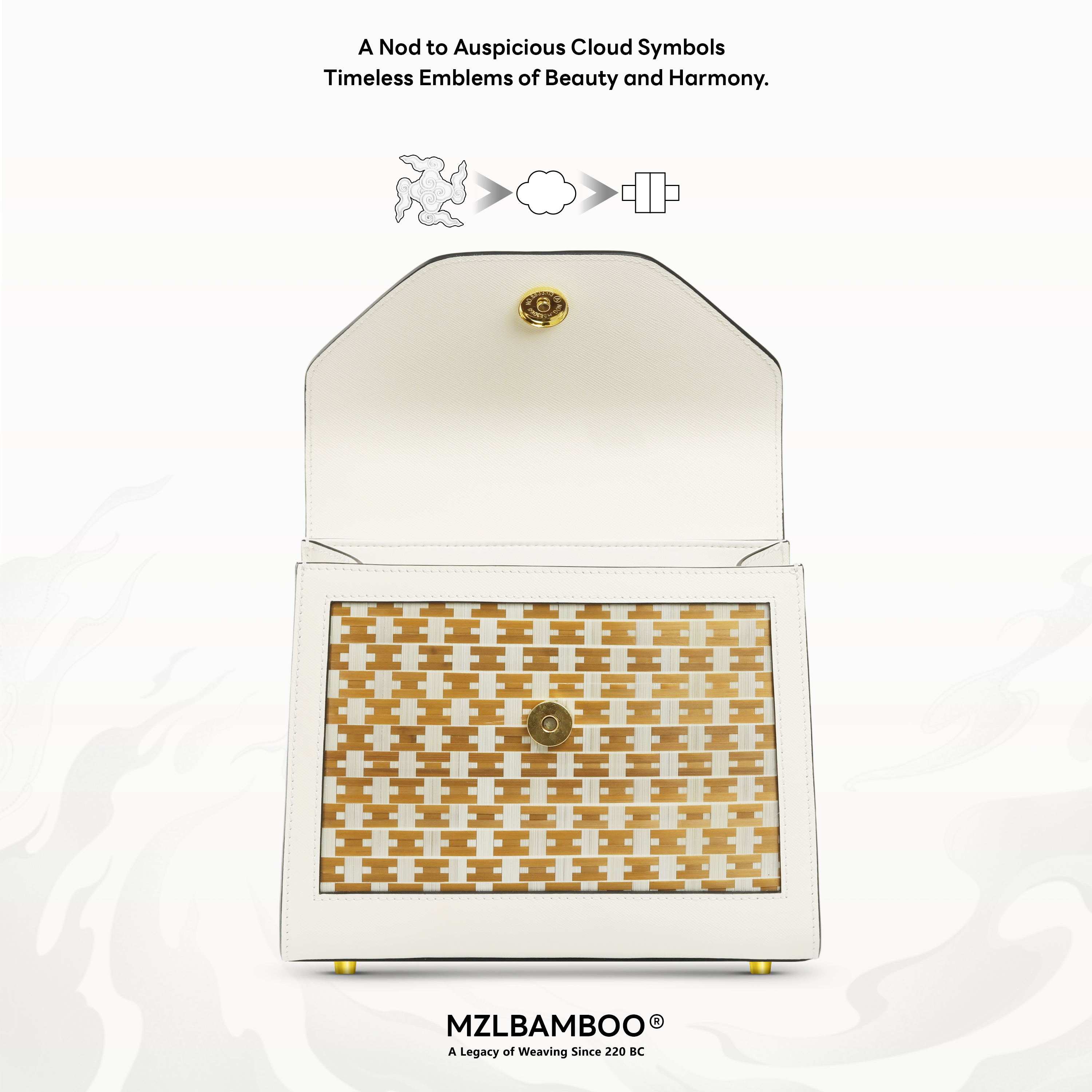 MZLBAMBOO Legacy Series Bamboo Handle Women's Leather Bag White Large