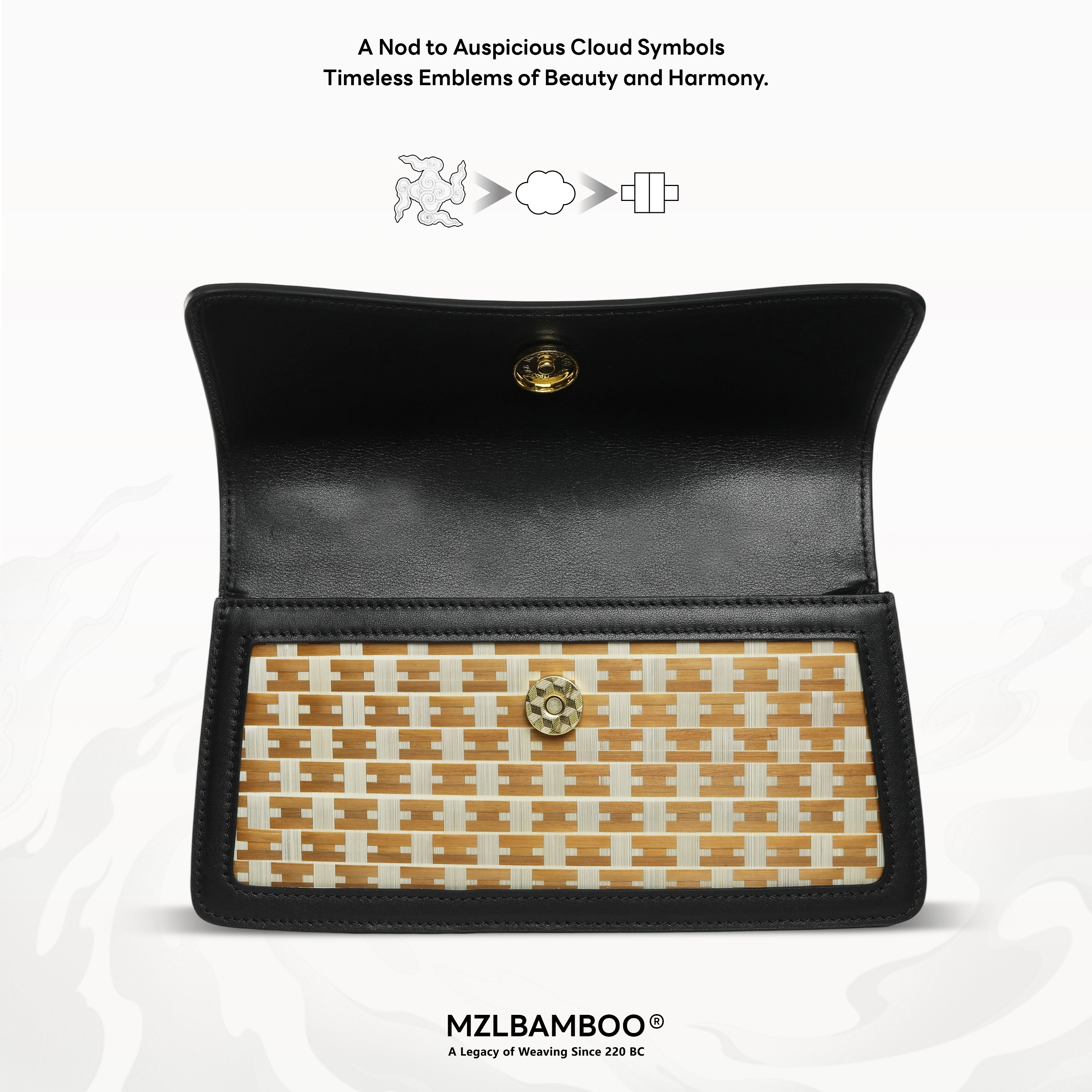 MZLBAMBOO Craftsmanship Series Bamboo Handle Women's Leather Bag Black Small