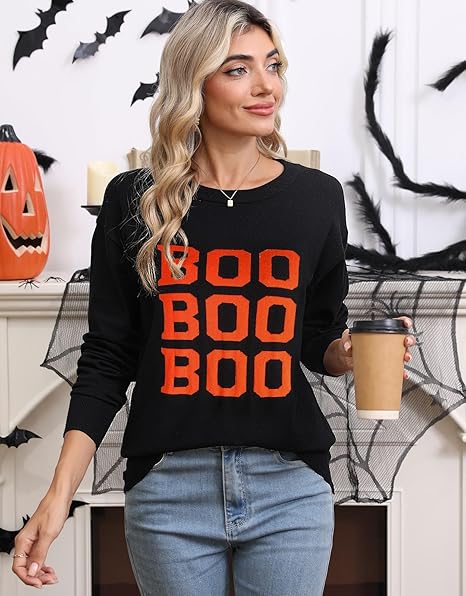 Women's Lettering Lightweight Knit Long Sleeve Round Pullover Sweater