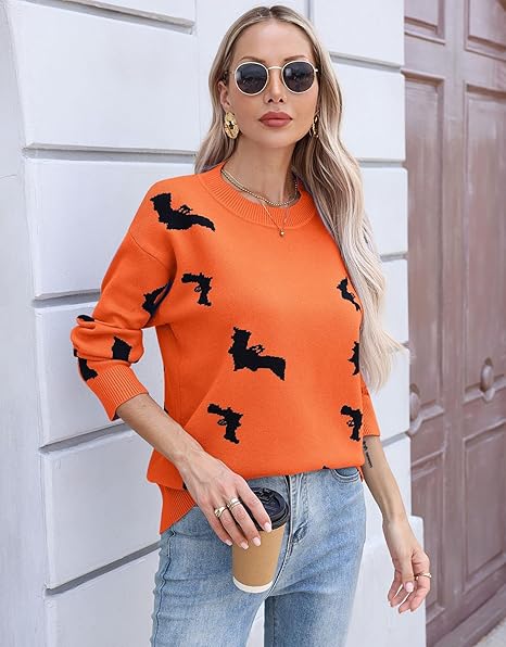 Women's bat pattern knitted sweater