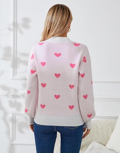 Women's Heart Long Sleeve Half Turtleneck Sweater