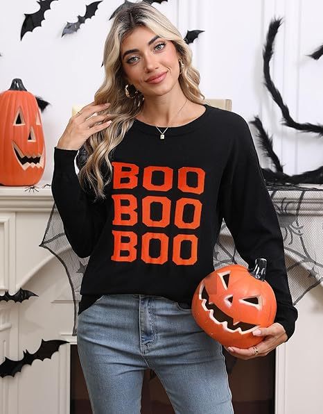 Women's Lettering Lightweight Knit Long Sleeve Round Pullover Sweater