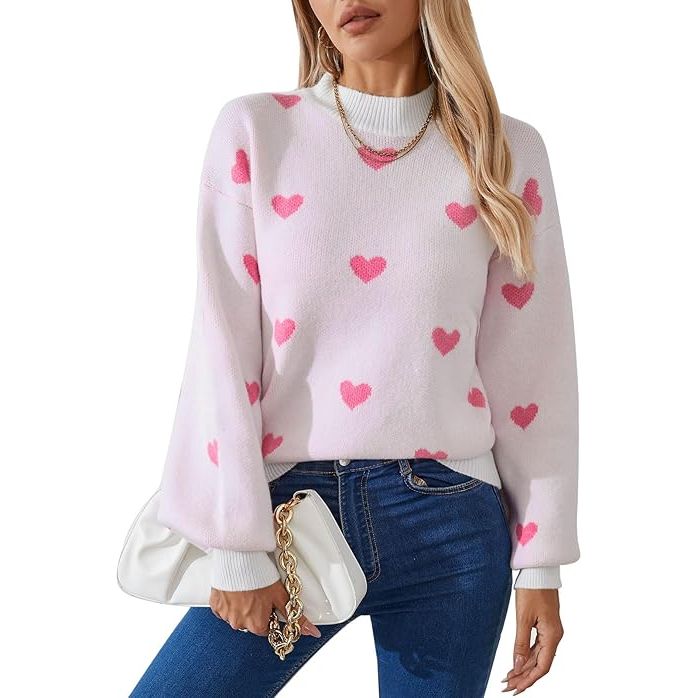 Women's Heart Long Sleeve Half Turtleneck Sweater