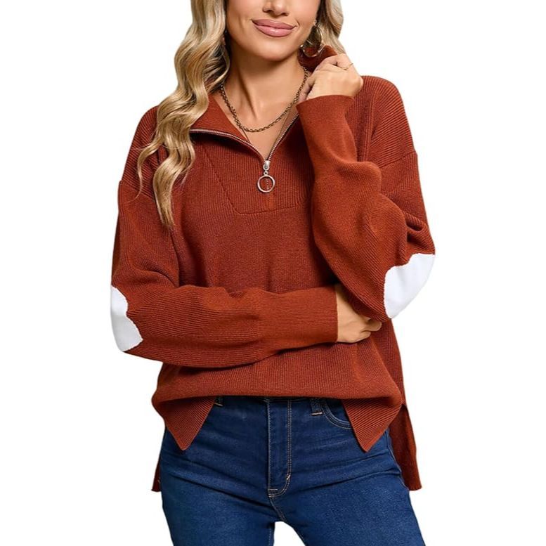 Women's Zippered Long Sleeve Pullover Sweater